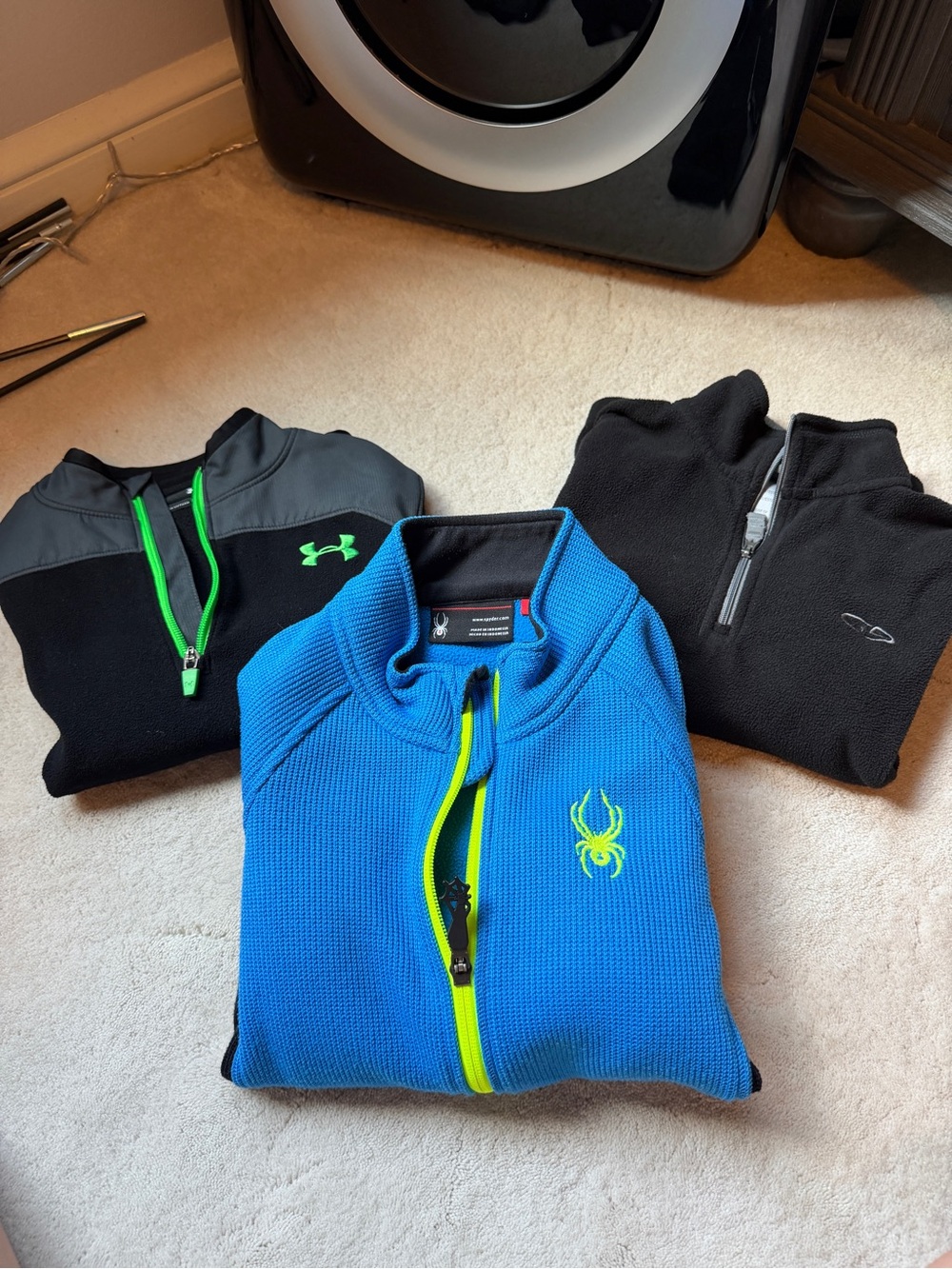 Spyder Men's Bright Blue Zip Sweater with Neon Yellow-Green Accent